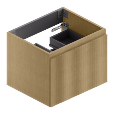 Meuble sous vasque suspendu l.60 x H.46,5 x P.50,5 cm, placage chêne miel strié, Pura+