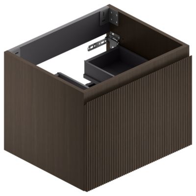 Meuble sous vasque suspendu l.60 x H.46,5 x P.50,5 cm, placage noyer strié, Pura+