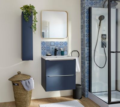 Meuble sous vasque suspendu l.60 x H.60 x P.45 cm, bleu nuit mat, GoodHome Imandra