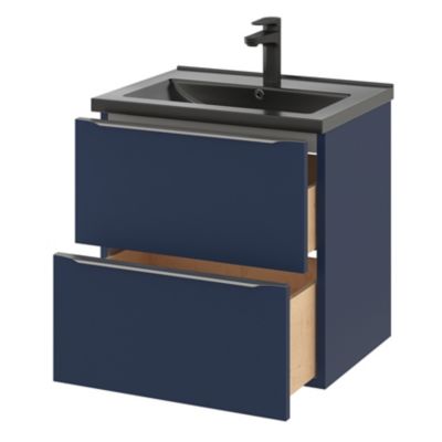 Meuble sous vasque suspendu l.60 x H.60 x P.45 cm, bleu nuit mat, GoodHome Imandra