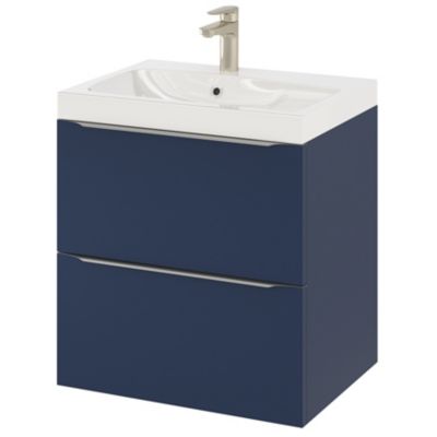 Meuble sous vasque suspendu l.60 x H.60 x P.45 cm, bleu nuit mat, GoodHome Imandra