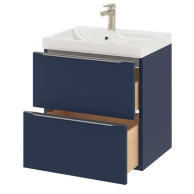 Meuble sous vasque suspendu l.60 x H.60 x P.45 cm, bleu nuit mat, GoodHome Imandra