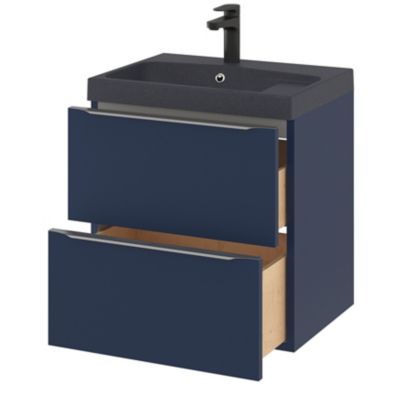 Meuble sous vasque suspendu l.60 x H.60 x P.45 cm, bleu nuit mat, GoodHome Imandra