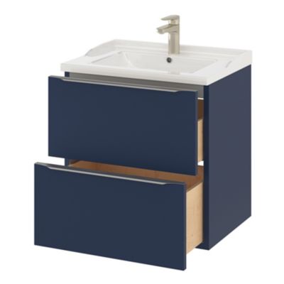 Meuble sous vasque suspendu l.60 x H.60 x P.45 cm, bleu nuit mat, GoodHome Imandra