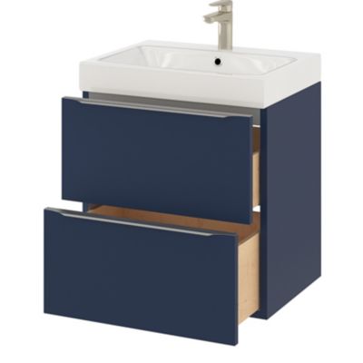 Meuble sous vasque suspendu l.60 x H.60 x P.45 cm, bleu nuit mat, GoodHome Imandra