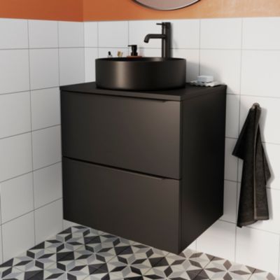Meuble sous vasque suspendu l.60 x H.60 x P.45 cm, noir mat, GoodHome Imandra