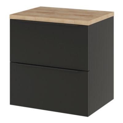 Meuble sous vasque suspendu l.60 x H.60 x P.45 cm, noir mat, GoodHome Imandra