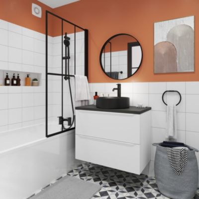 Meuble sous vasque suspendu l.80 x H.60 x P.45 cm, blanc mat, GoodHome Imandra