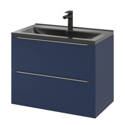 Meuble sous vasque suspendu l.80 x H.60 x P.45 cm, bleu nuit mat, GoodHome Imandra