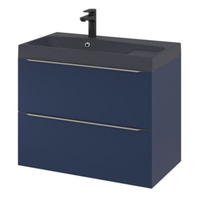 Meuble sous vasque suspendu l.80 x H.60 x P.45 cm, bleu nuit mat, GoodHome Imandra