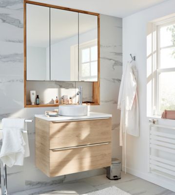 HOMCOM Meuble Sous Lavabo Suspendu 90cm - Meuble Salle De Bain Mural Avec Tiroirs Et Étagères, Marron