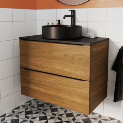 Meuble sous vasque suspendu l.80 x H.60 x P.45 cm, effet noyer, GoodHome Imandra