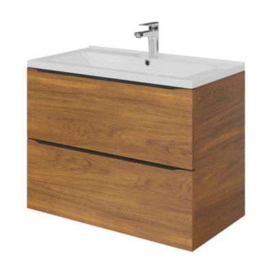 Meuble sous vasque suspendu l.80 x H.60 x P.45 cm, effet noyer, GoodHome Imandra