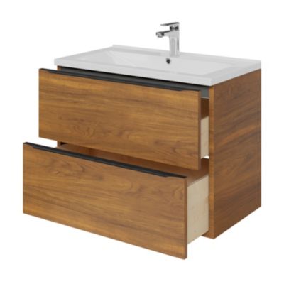 Meuble sous vasque suspendu l.80 x H.60 x P.45 cm, effet noyer, GoodHome Imandra