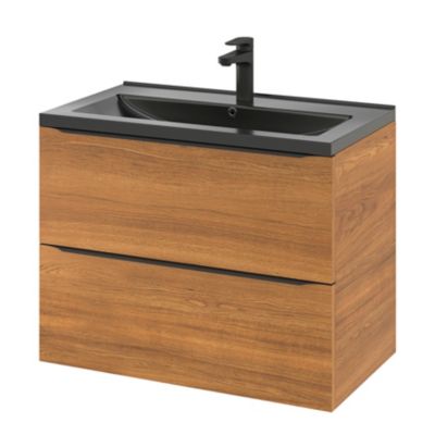 Meuble sous vasque suspendu l.80 x H.60 x P.45 cm, effet noyer, GoodHome Imandra