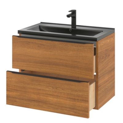 Meuble sous vasque suspendu l.80 x H.60 x P.45 cm, effet noyer, GoodHome Imandra
