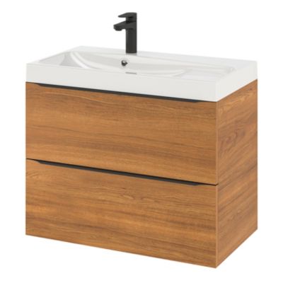 Meuble sous vasque suspendu l.80 x H.60 x P.45 cm, effet noyer, GoodHome Imandra
