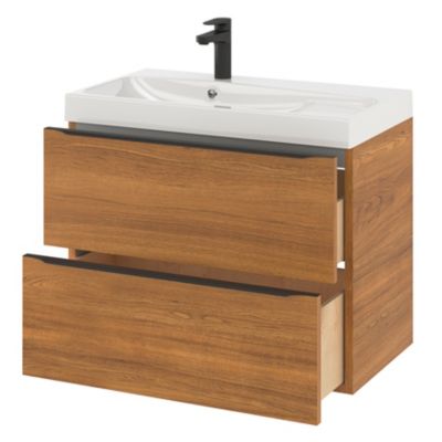 Meuble sous vasque suspendu l.80 x H.60 x P.45 cm, effet noyer, GoodHome Imandra