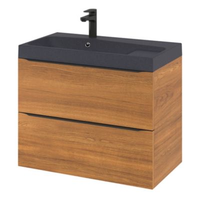 Meuble sous vasque suspendu l.80 x H.60 x P.45 cm, effet noyer, GoodHome Imandra
