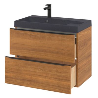 Meuble sous vasque suspendu l.80 x H.60 x P.45 cm, effet noyer, GoodHome Imandra