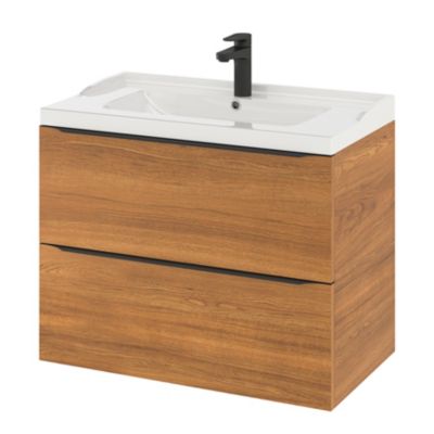 Meuble sous vasque suspendu l.80 x H.60 x P.45 cm, effet noyer, GoodHome Imandra