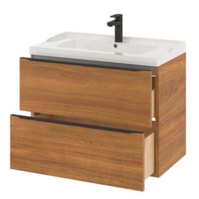 Meuble sous vasque suspendu l.80 x H.60 x P.45 cm, effet noyer, GoodHome Imandra