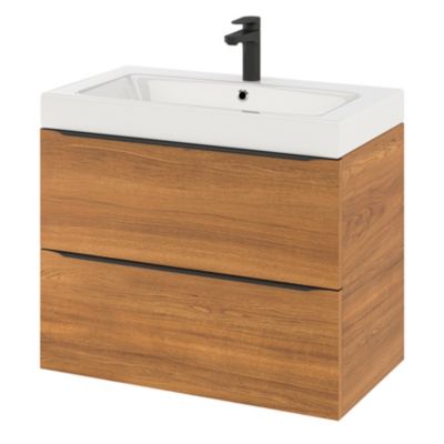 Meuble sous vasque suspendu l.80 x H.60 x P.45 cm, effet noyer, GoodHome Imandra