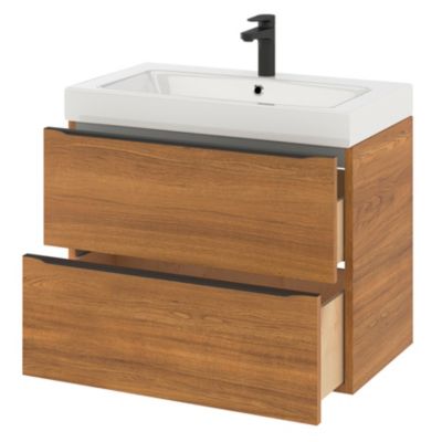 Meuble sous vasque suspendu l.80 x H.60 x P.45 cm, effet noyer, GoodHome Imandra