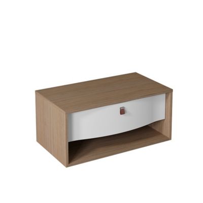 Meuble sous vasque suspendu l.90 x H.40 x P.50 cm, blanc mat, 1 tiroir, Decotec Havana