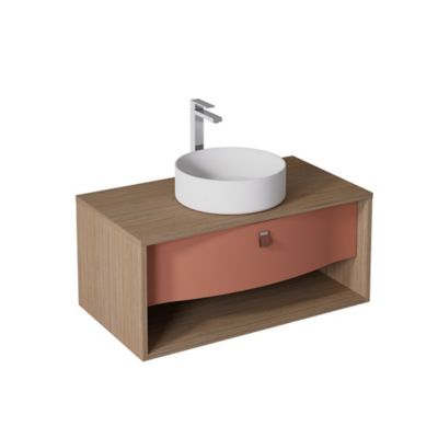 Meuble sous vasque suspendu l.90 x H.40 x P.50 cm, terracotta mat, 1 tiroir, Decotec Havana