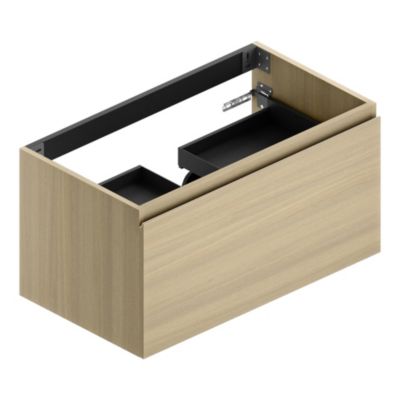 Meuble sous vasque suspendu l.90 x H.46,5 x P.50,5 cm, effet chêne, pour plan simple vasque, Pura+