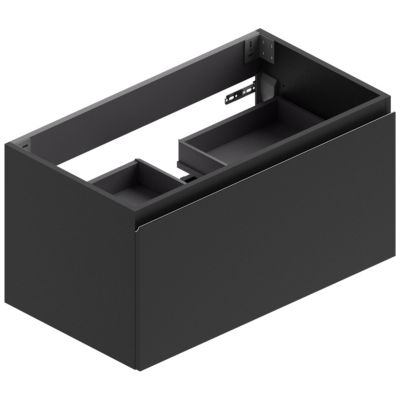 Meuble sous vasque suspendu l.90 x H.46,5 x P.50,5 cm, noir mat, pour évacuation centrale, Pura+