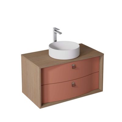 Meuble sous vasque suspendu l.90 x H.50 x P.50 cm, terracotta mat, 2 tiroirs, Decotec Havana