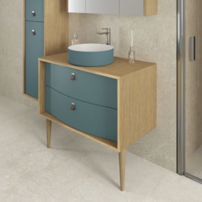 Meuble sous vasque suspendu l.90 x H.50 x P.50 cm, vert toundra mat, 2 tiroirs, Decotec Havana