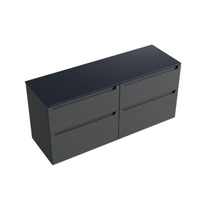 Meuble sous vasque suspendu MDF Anthracite mat, plan vasque Bleu nuit mat, tiroirs pivotants - 140x46x62cm - VIREO