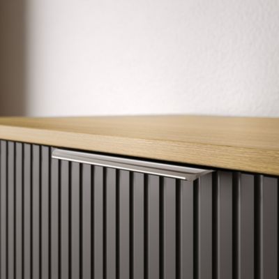Meuble sous vasque suspendu MDF Anthracite mat strié 100x46x62cm, Plan lavabo Chêne gris + 2 tiroirs poignée Chrome - TIM100
