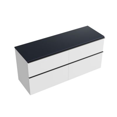 Meuble sous vasque suspendu MDF Blanc mat, plan vasque Bleu nuit mat, poignée Anthracite mat - 160x46x62cm - LAVOA