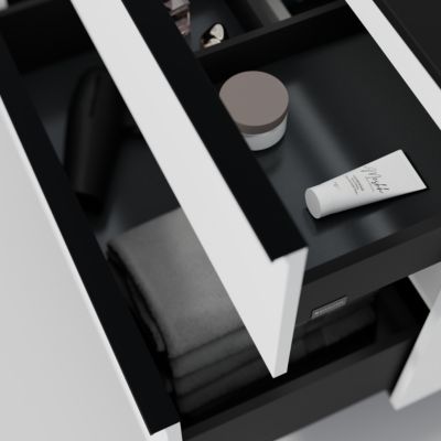 Meuble sous vasque suspendu MDF Blanc mat, plan vasque Bleu nuit mat, poignée Anthracite mat - 160x46x62cm - LAVOA