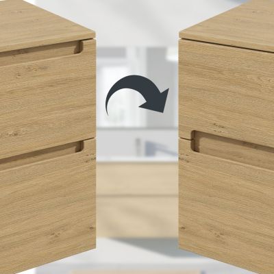Meuble sous vasque suspendu MDF Chêne miel, plan vasque Blanc mat, tiroirs pivotants - 60x46x62cm - VIREO