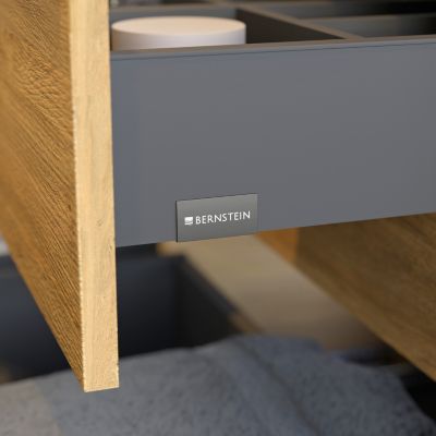Meuble sous vasque suspendu MDF Chêne miel, plan vasque & poignée Anthracite mat - 140x46x62cm - LAVOA