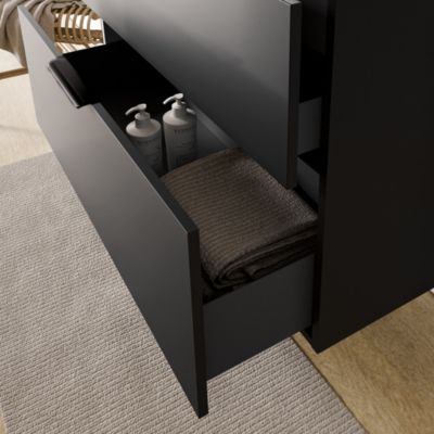 Meuble sous vasque suspendu MDF Noir mat 100x46x62cm, Plan lavabo Noir mat + 2 tiroirs poignée Chrome - TIM100
