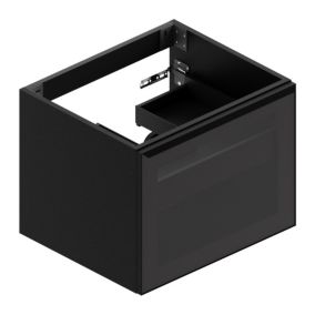 Meuble sous vasque suspendu noir mat et verre fumé l.60 x H.46,5 x P.50,5 cm, Pura+