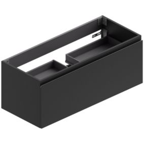 Meuble sous vasque suspendu noir mat l.120 x H.46,5 x P.50,5 cm évacuation centrale, Pura+