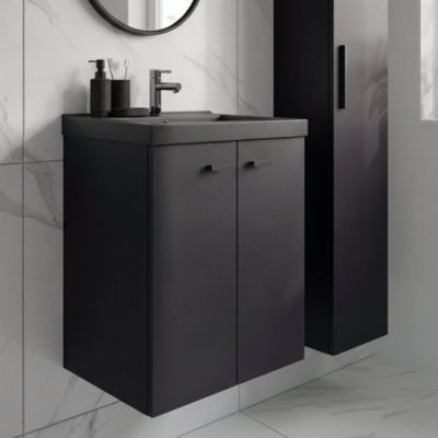 Meuble sous vasque suspendu noir mat l.50 cm 2 portes Imandra + plan vasque faible profondeur noir Nira, GoodHome
