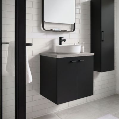 Meuble sous vasque suspendu noir mat l.60 cm 2 portes Imandra + plan de toilette effet granite gris Cadélia, GoodHome