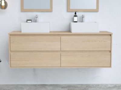 Meuble sous vasque suspendu - Placage chêne - 150 cm - MILIPAM