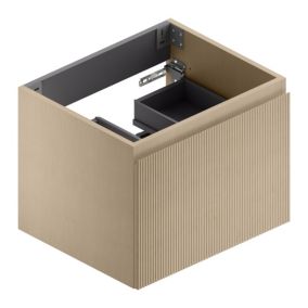 Meuble sous vasque suspendu placage chêne clair strié l.60 x H.46,5 x P.50,5 cm pour plan simple vasque, Pura