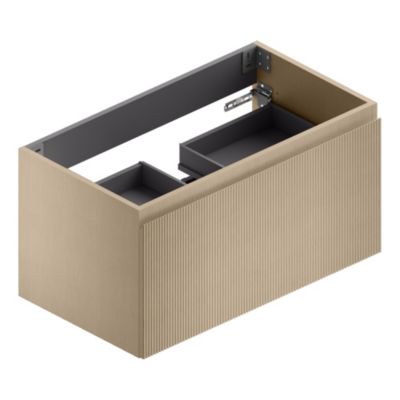 Meuble sous vasque suspendu placage chêne clair strié l.90 x H.46,5 x P.50,5 cm, pour évacuation centrale, Pura