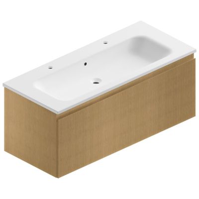 Meuble sous vasque suspendu placage chêne miel strié l.120 cm, Pura