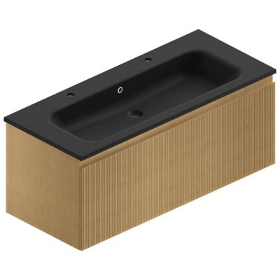 Meuble sous vasque suspendu placage chêne miel strié l.120 cm, Pura